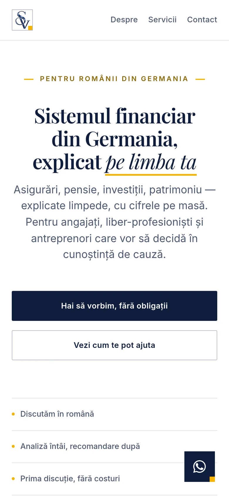 Silviana Vasvilon: website de consultanță financiară pentru românii din Germania, versiune mobil